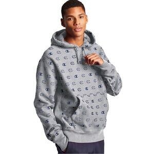 Champion Reverse Weave Gray All-Over Print Logo Hoodie